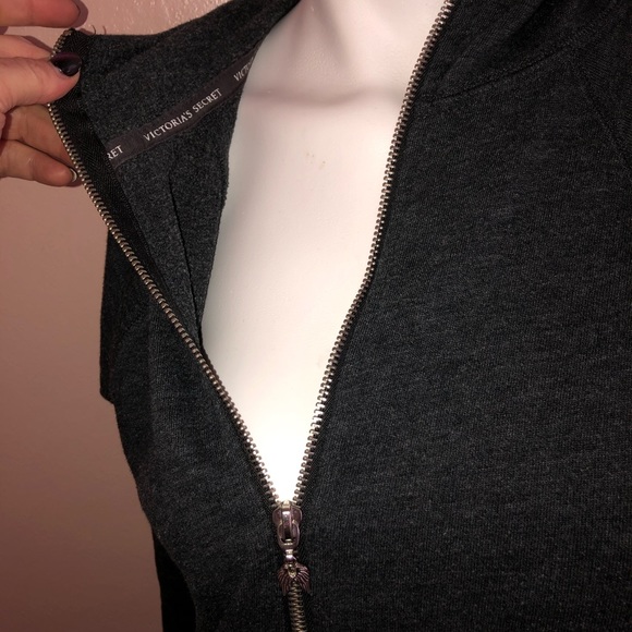 Victoria Secret charcoal grey hoodie with gold sequin bling angel wings - Picture 4 of 11